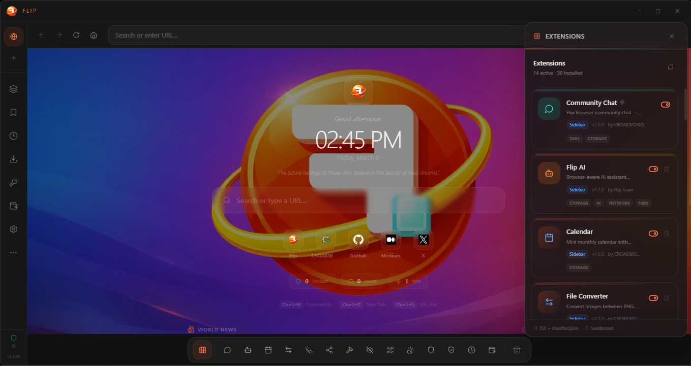 Flip Browser Extension Marketplace — browse, install, and manage extensions