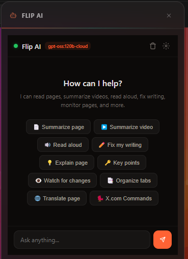Flip AI — browser-integrated AI assistant with multi-provider LLM support
